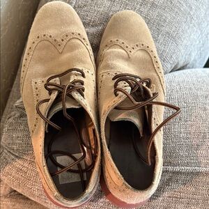 Cole Haan Beige Suede Wingtip Oxfords with Brown Laces